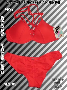 Victoria's Secret PINK Sexy Strappy Caged Push-up Ruched Cheeky Skimpy Bikini XS